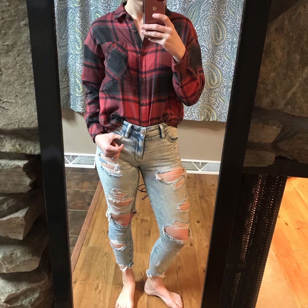 Pink Rose✨ Cropped Plaid Shirt✨